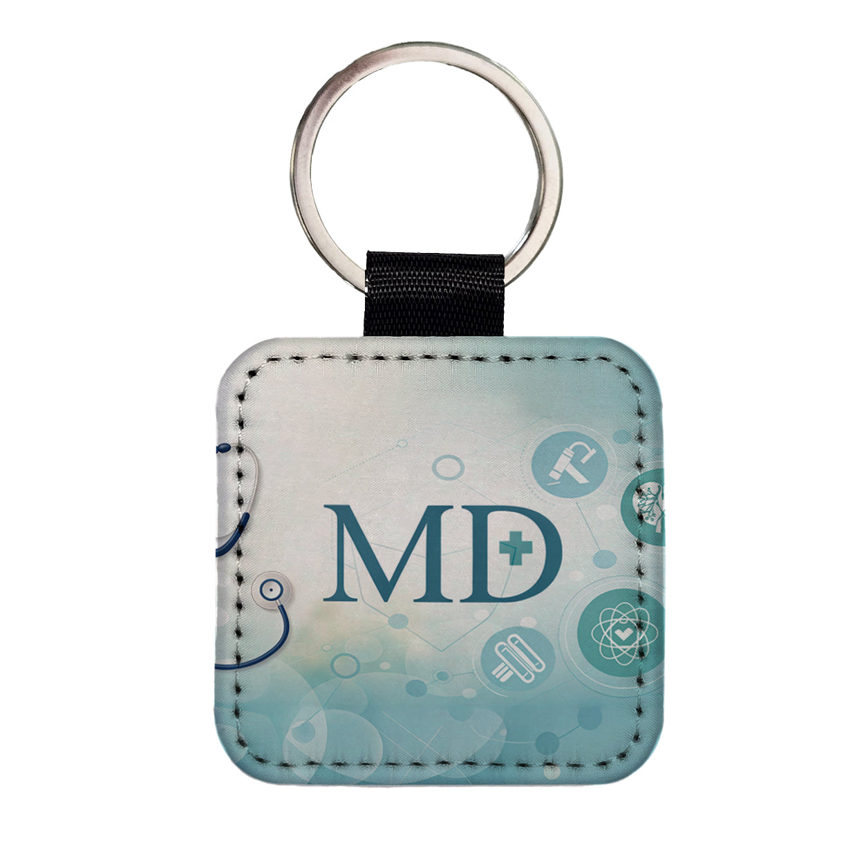 MD Doctor Medical Square Faux Leather Keychain