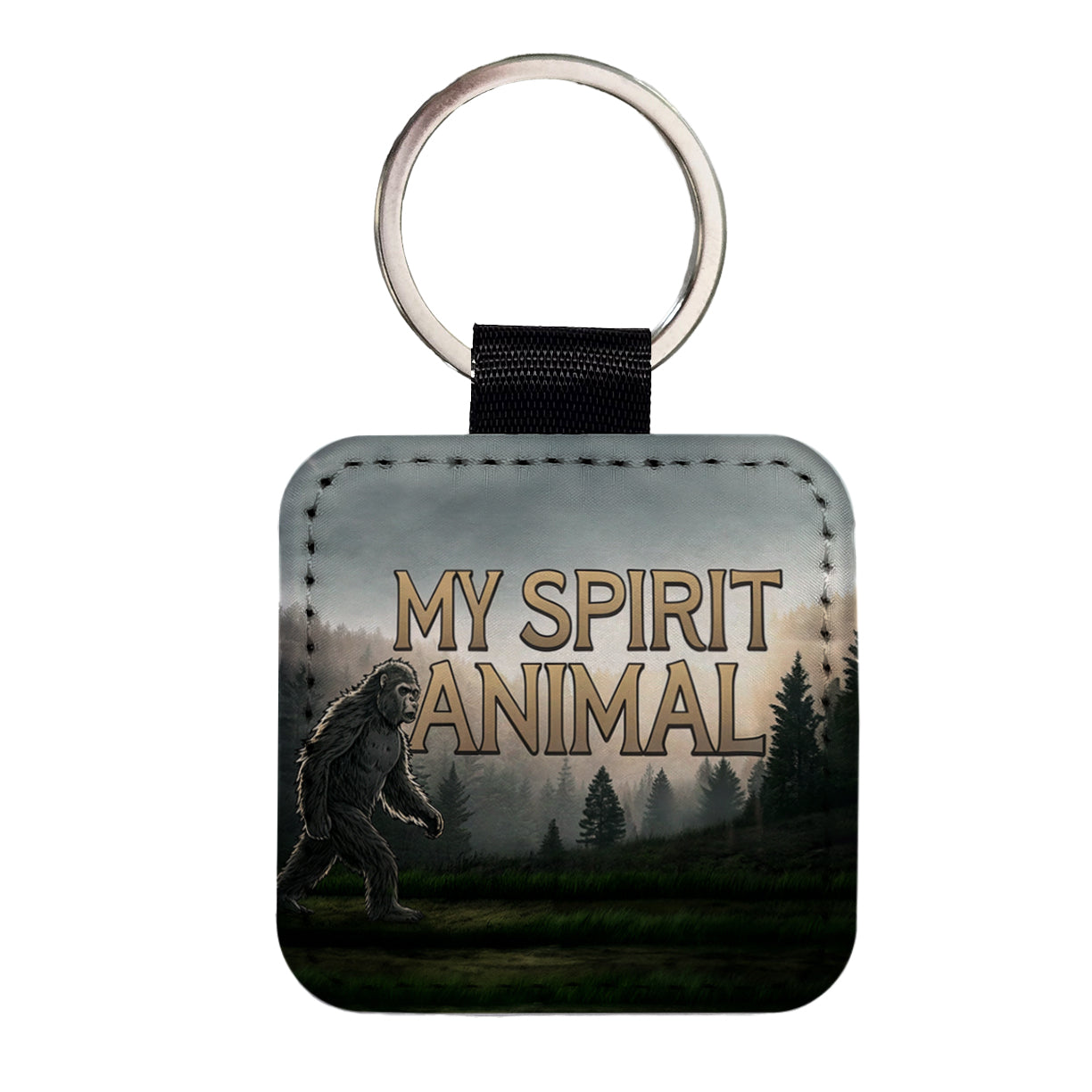My Spirit Animal Bigfoot Funny Fantasy Square Faux Leather Keychain