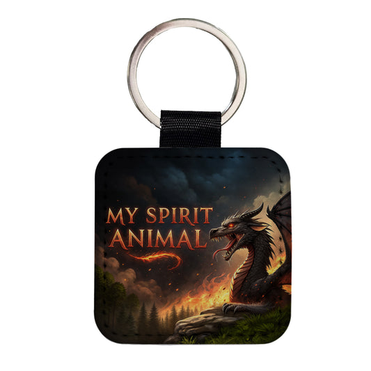 My Spirit Animal Fierce Dragon Funny Square Faux Leather Keychain