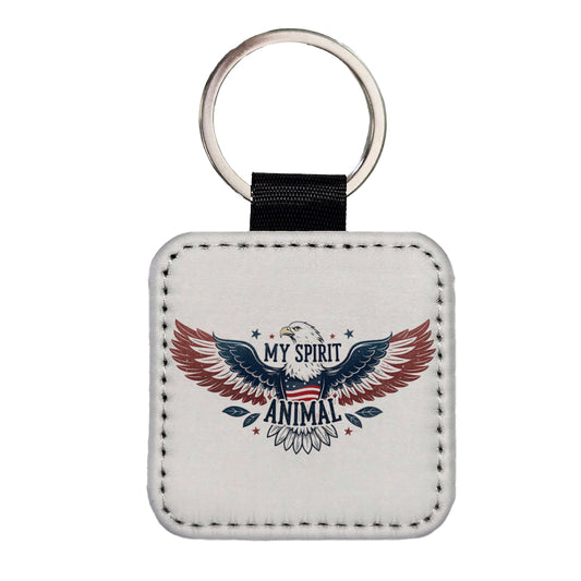 My Spirit Animal Patriotic American Bald Eagle Square Faux Leather Keychain