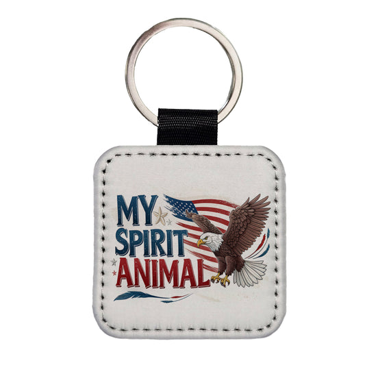 My Spirit Animal Patriotic Bald Eagle Square Faux Leather Keychain