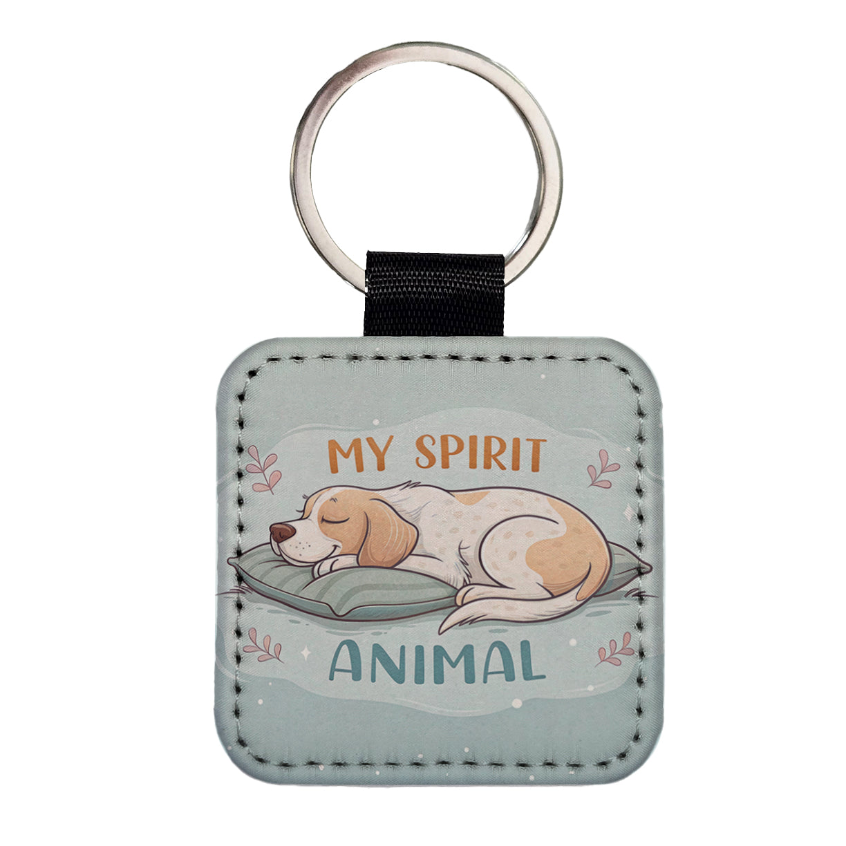 My Spirit Animal Sleeping Dog Funny Square Faux Leather Keychain