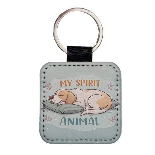 My Spirit Animal Sleeping Dog Funny Square Faux Leather Keychain