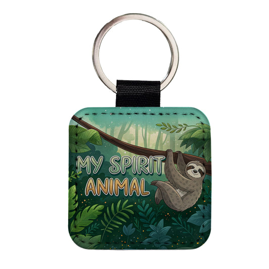 My Spirit Animal Sloth Funny Square Faux Leather Keychain