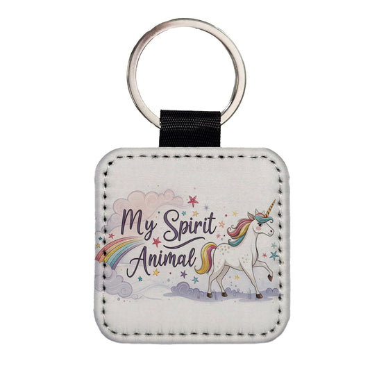 My Spirit Animal Unicorn Funny Fantasy Square Faux Leather Keychain