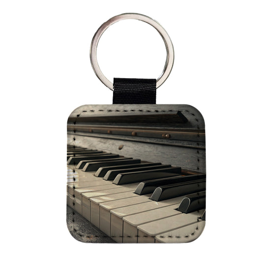 Piano Keys Close-up Square Faux Leather Keychain