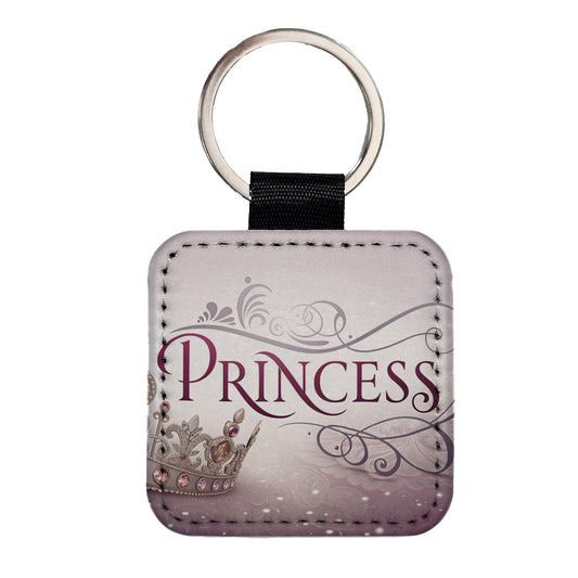 Princess Crown Tiara Royalty Funny Square Faux Leather Keychain