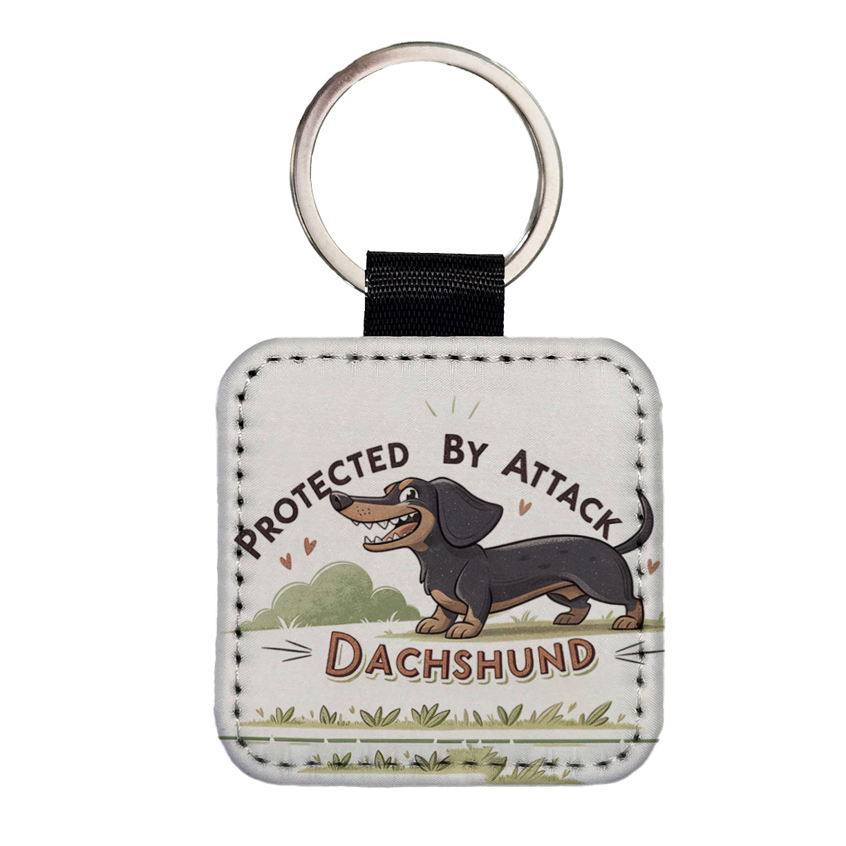 Protected By Attack Dachshund Funny Square Faux Leather Keychain