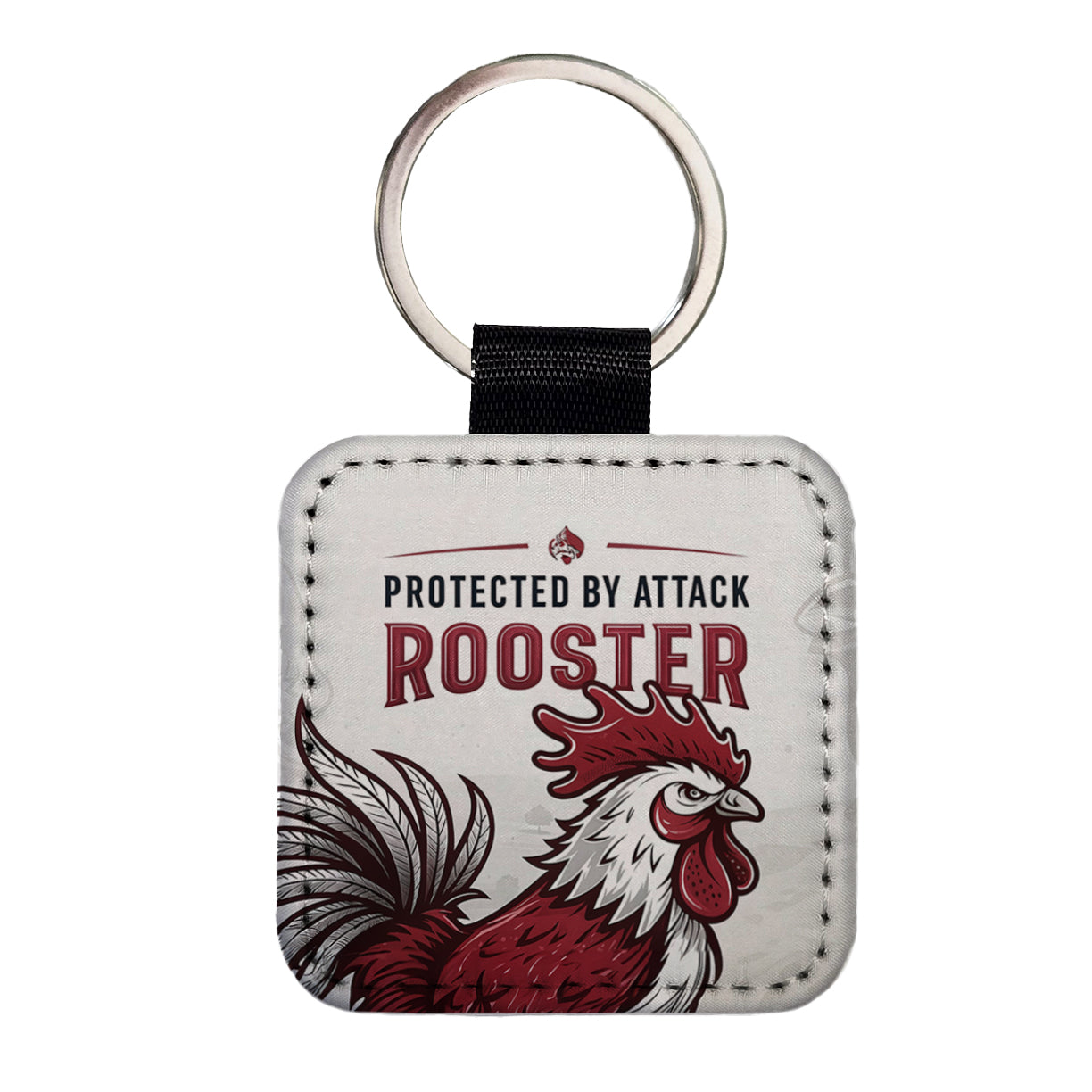 Protected By Attack Rooster Square Faux Leather Keychain