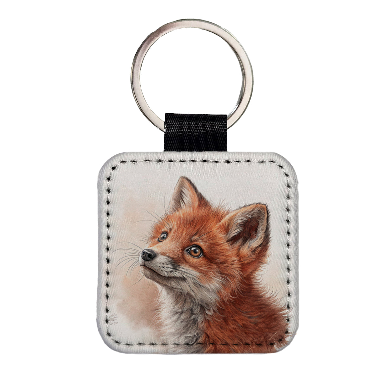 Red Fox Kit Illustration Square Faux Leather Keychain