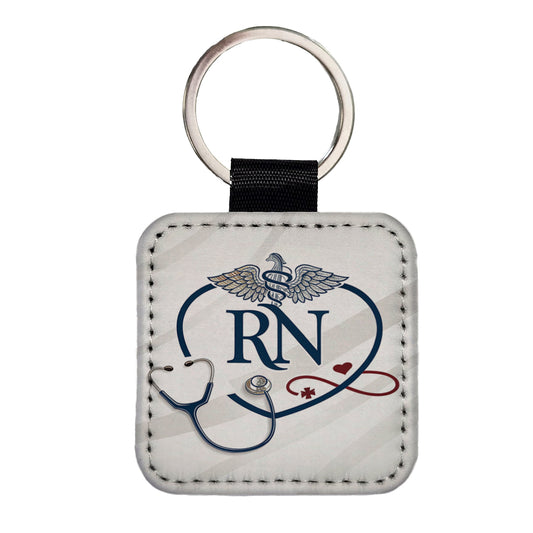 RN Registered Nurse Nursing Square Faux Leather Keychain