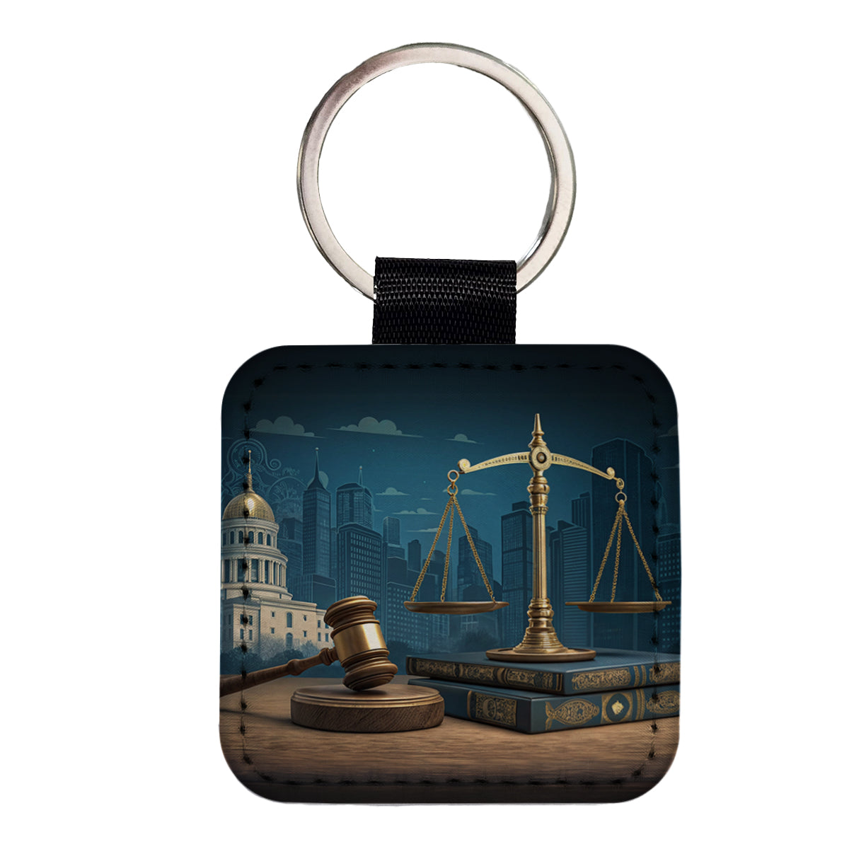 Scales Of Justice Legal Lawyer Judge Square Faux Leather Keychain
