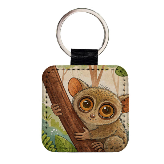 Tarsier Children's Illustration Style Square Faux Leather Keychain