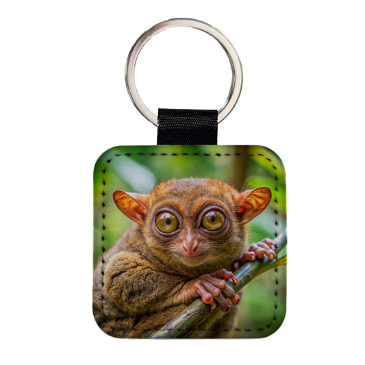 Tarsier Photograph Square Faux Leather Keychain