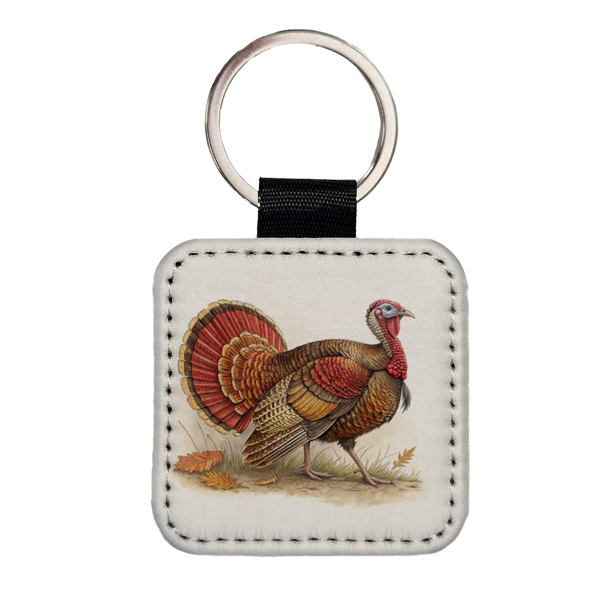 Tom Gobbler Male Turkey Illustration Square Faux Leather Keychain