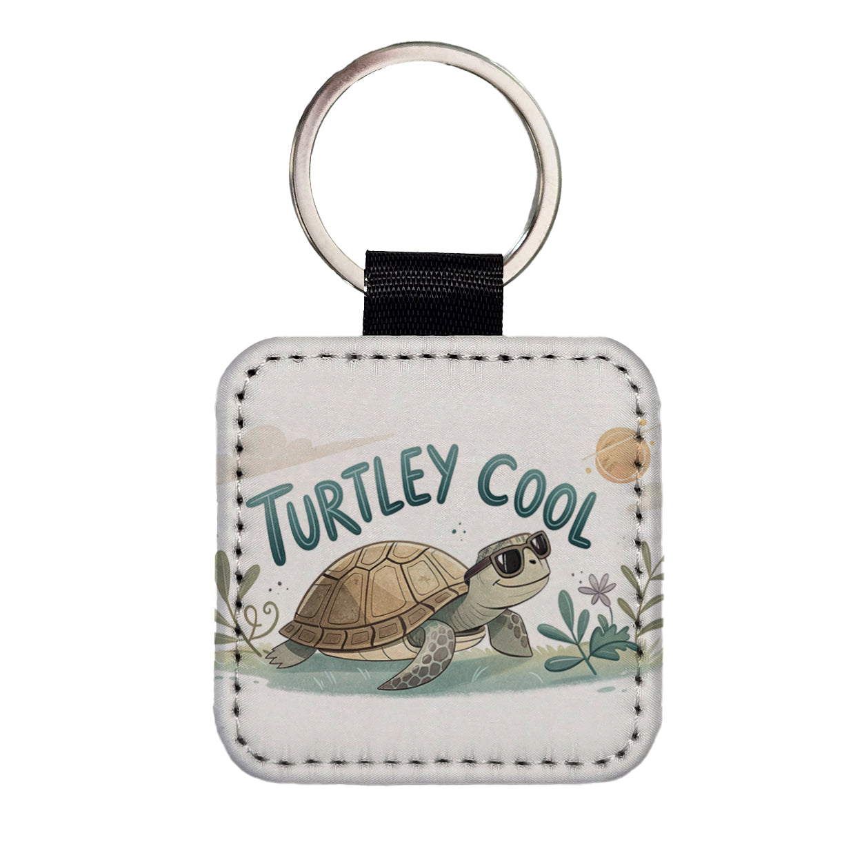 Turtley Cool Turtle Wearing Sunglasses Totally Square Faux Leather Keychain