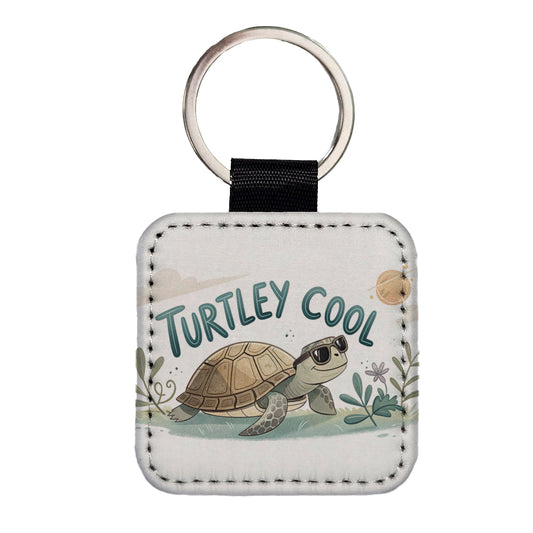 Turtley Cool Turtle Wearing Sunglasses Totally Square Faux Leather Keychain