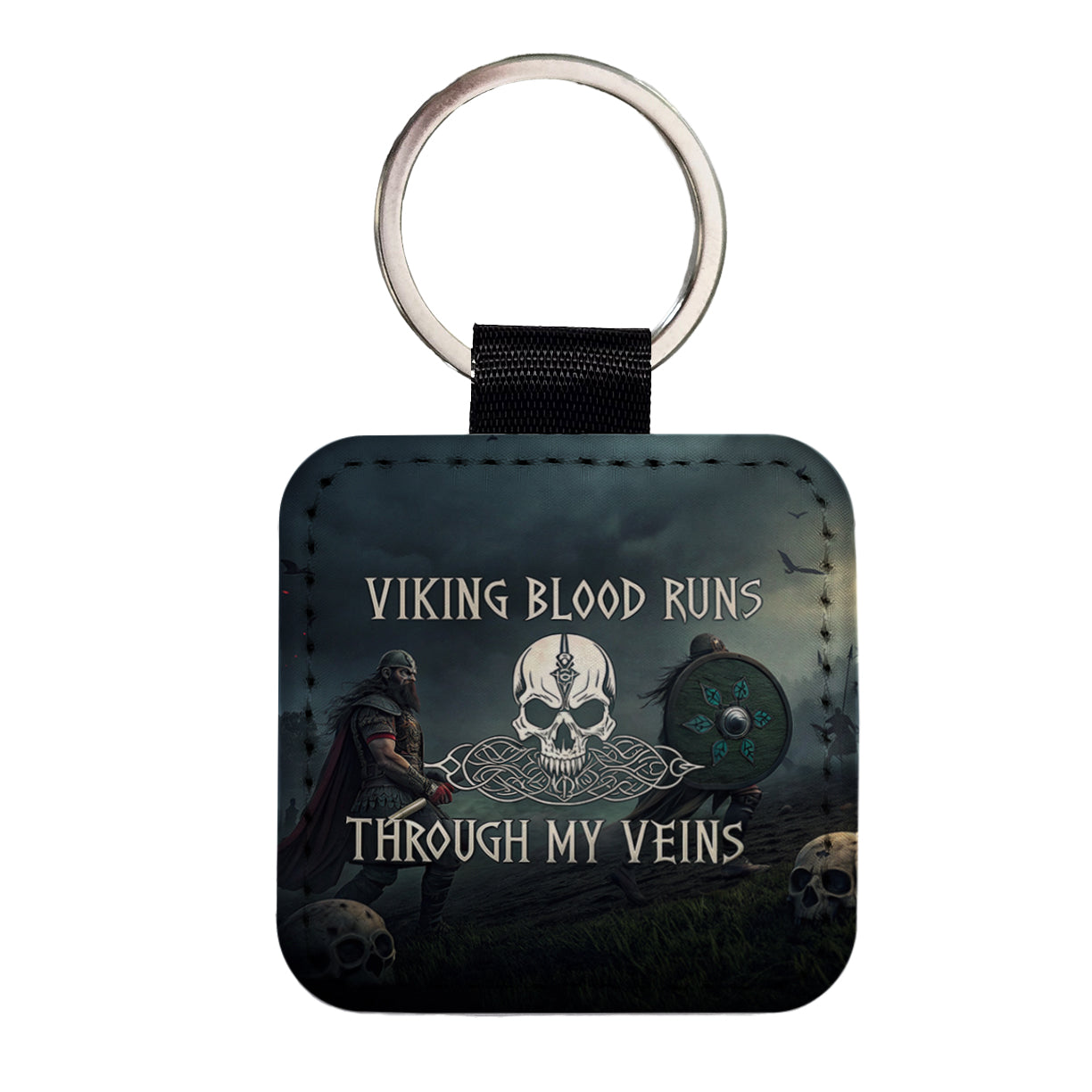 Viking Blood Runs Through My Veins Norse Scandinavian Square Faux Leather Keychain