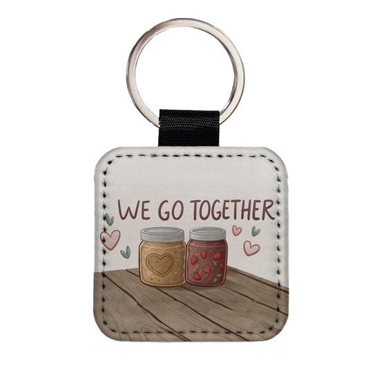 We Go Together Peanut Butter And Jelly Square Faux Leather Keychain