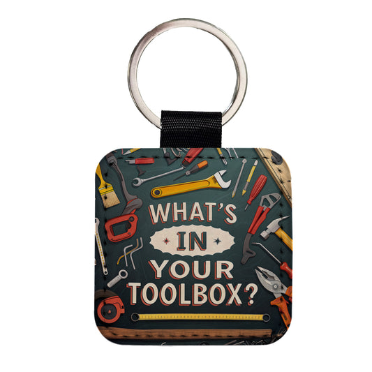 What's In Your Toolbox Square Faux Leather Keychain