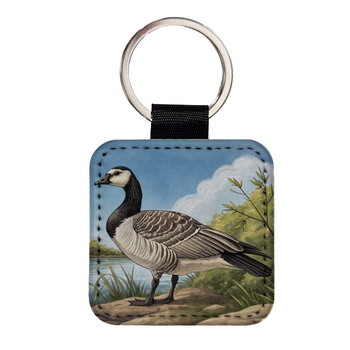 Barnacle Goose Square Faux Leather Keychain