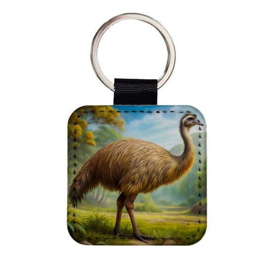 Moa Extinct Bird Illustration Square Faux Leather Keychain