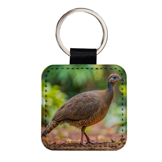 Tinamou Bird Photo Square Faux Leather Keychain