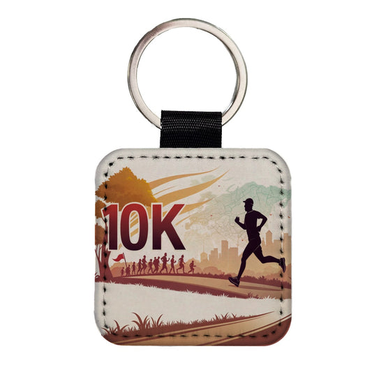 10k Marathon Running Jogging Square Faux Leather Keychain