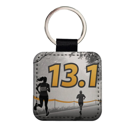 13.1 Marathon Running Jogging Square Faux Leather Keychain
