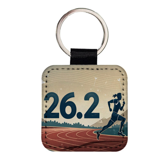 26.2 Marathon Running Jogging Track Square Faux Leather Keychain