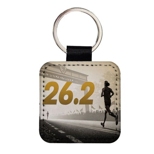 26.2 Marathon Running Jogging Square Faux Leather Keychain