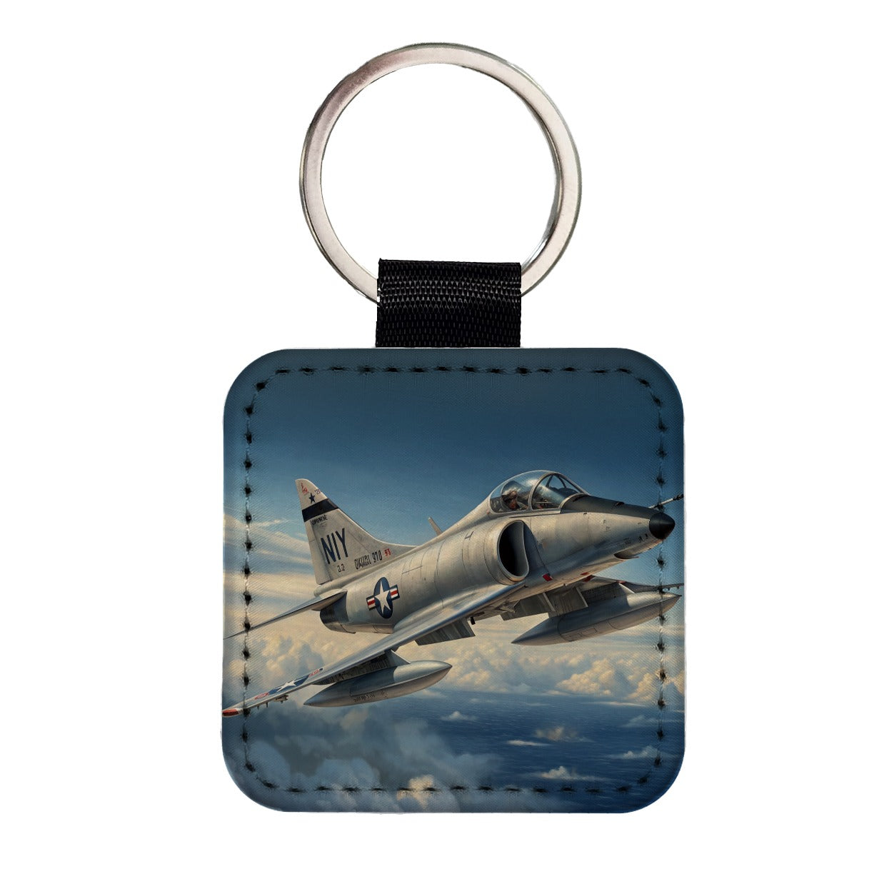A-4 Skyhawk In Flight US Navy Vietnam Era Attack Aircraft Square Faux Leather Keychain