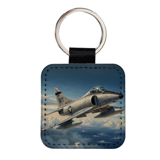 A-4 Skyhawk In Flight US Navy Vietnam Era Attack Aircraft Square Faux Leather Keychain