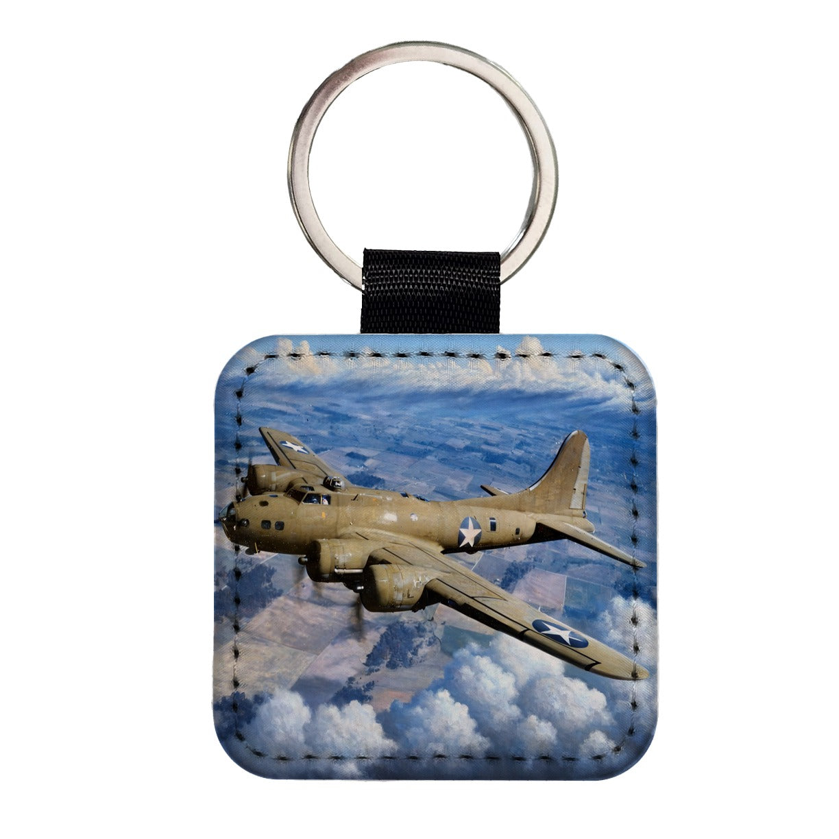 B-17 Flying Fortress WWII United States Air Force Heavy Bomber Square Faux Leather Keychain