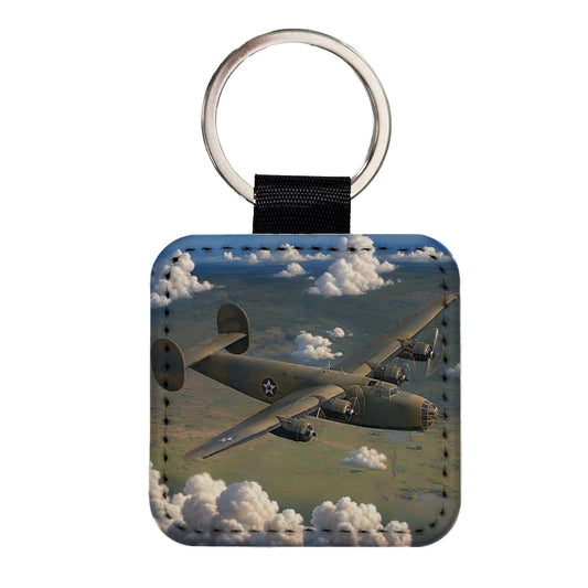B-24 Liberator Bomber WWII United States Air Force Heavy Bomber Square Faux Leather Keychain