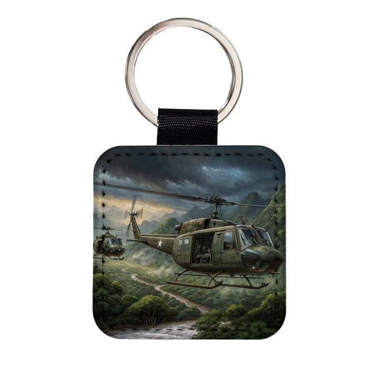 Bell UH-1 Iroquois Huey Helicopters Over Vietnam Square Faux Leather Keychain
