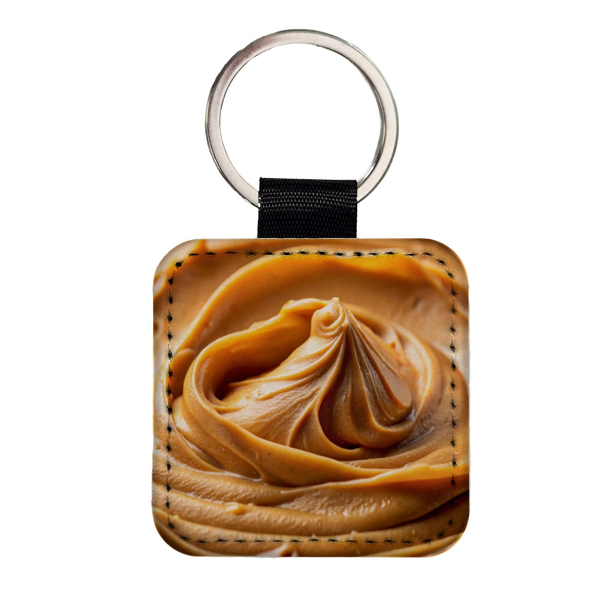 Close-up of Creamy Peanut Butter Square Faux Leather Keychain
