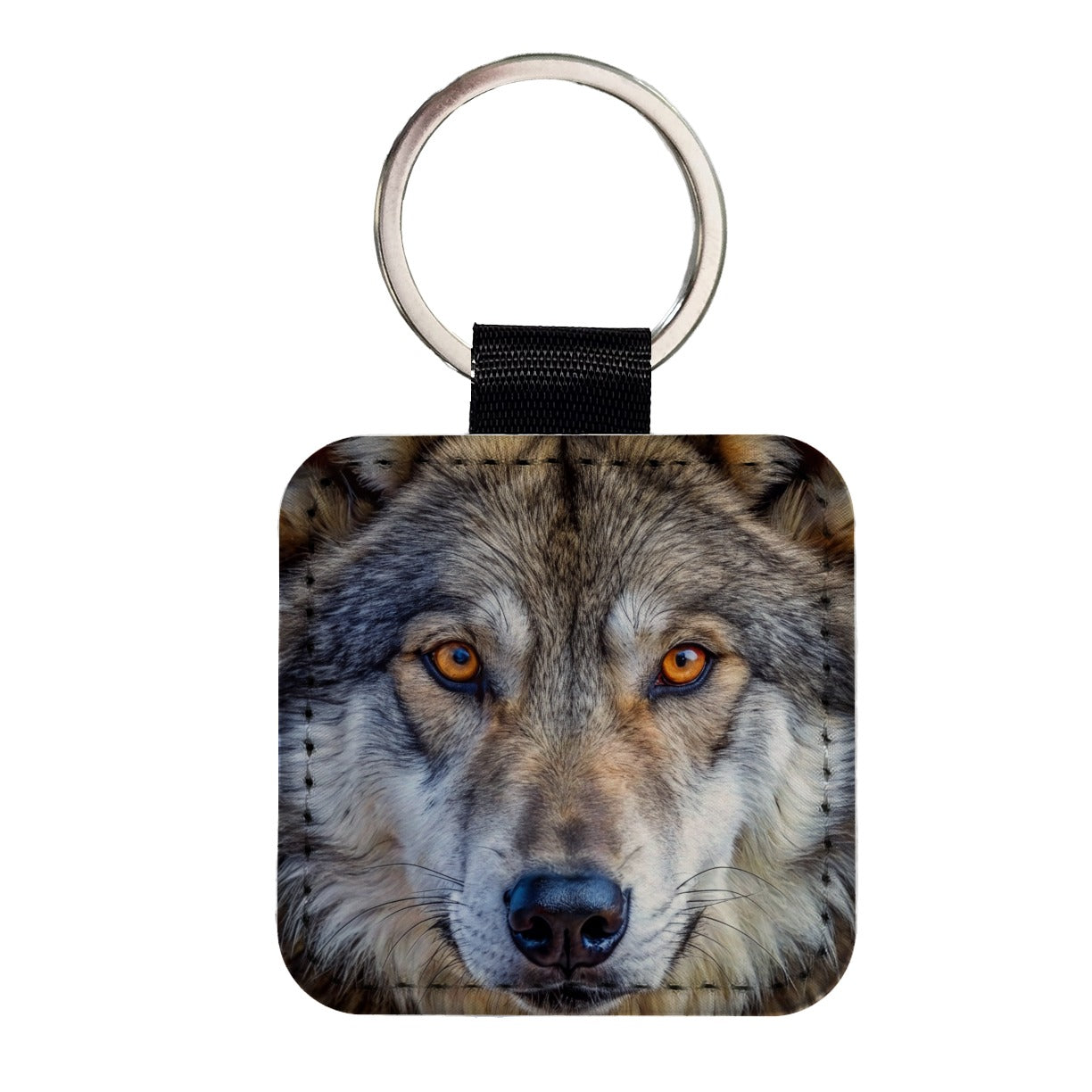 Close-up of Dire Wolf Face Square Faux Leather Keychain