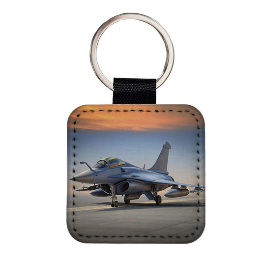 Dassault Rafale French Multirole Fighter Plane Square Faux Leather Keychain