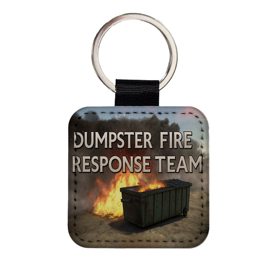 Dumpster Fire Response Team Funny Square Faux Leather Keychain