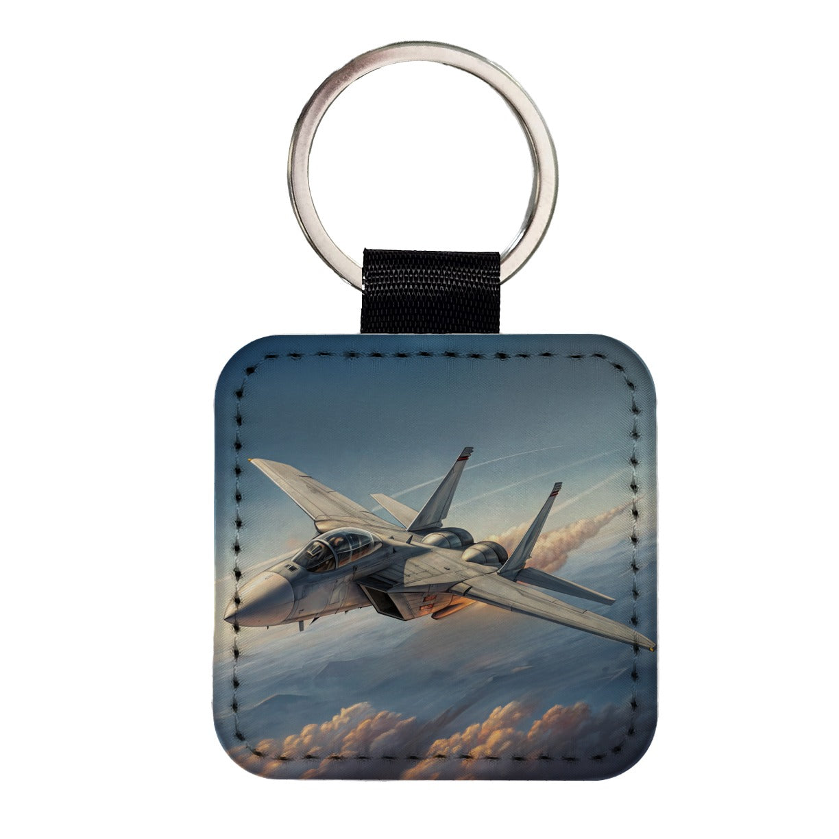 F-14 Tomcat United States Navy Air Superiority Plane In Flight Cold War Era Square Faux Leather Keychain