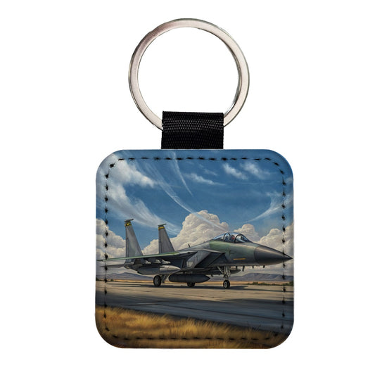 F-15e Strike Eagle United States Air Force Multirole Fighter Plane Square Faux Leather Keychain