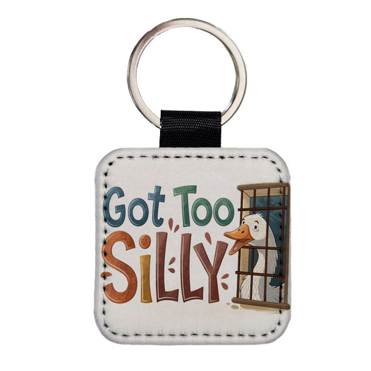 Got Too Silly Funny Goose Behind Bars Square Faux Leather Keychain