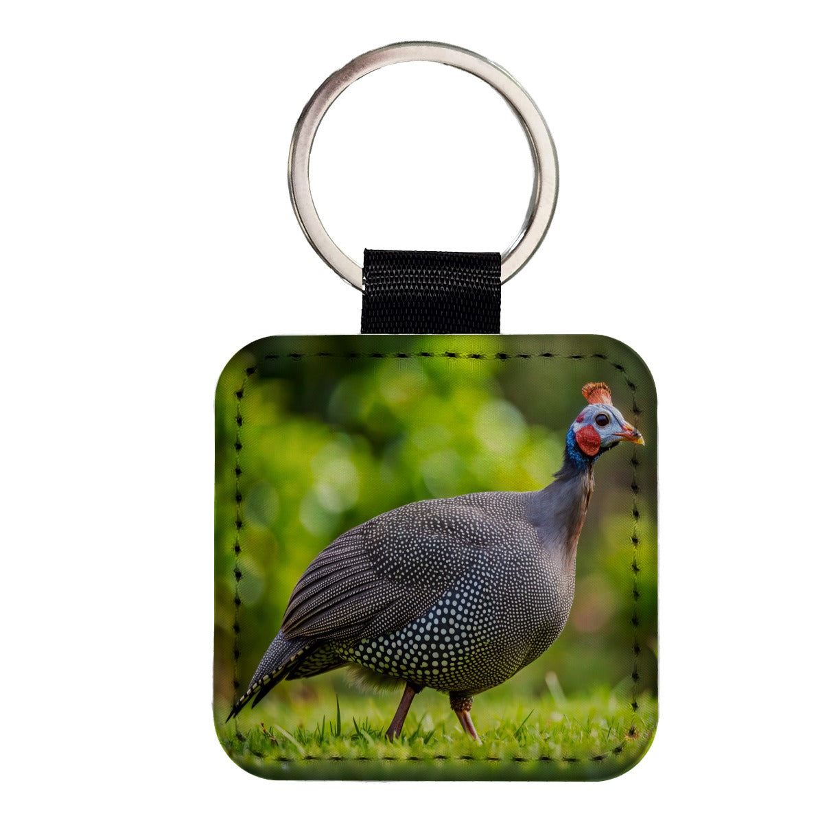 Guinea Fowl Photograph Square Faux Leather Keychain
