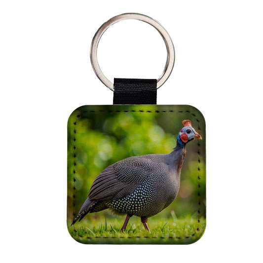 Guinea Fowl Photograph Square Faux Leather Keychain