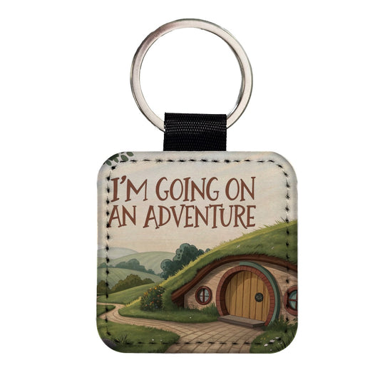 I'm Going On An Adventure Square Faux Leather Keychain