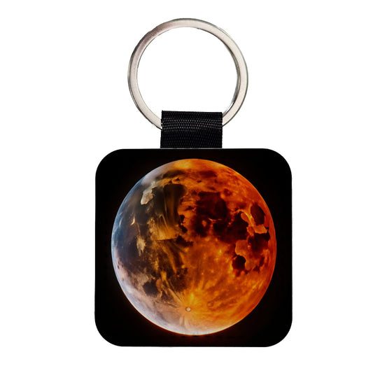 Lunar Eclipse Square Faux Leather Keychain