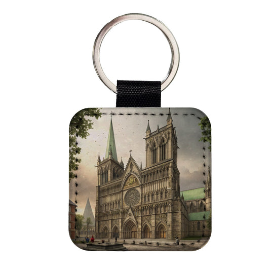 Nidaros Cathedral Church Trondheim Norway Square Faux Leather Keychain
