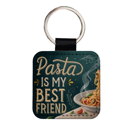 Pasta Is My Best Friend Funny Square Faux Leather Keychain