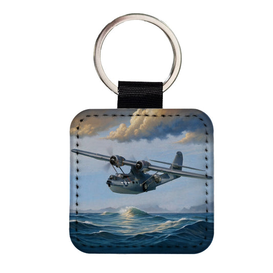 PBY Catalina Seaplane United States Navy Search Rescue WWII Square Faux Leather Keychain
